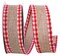 Christmas Linen Gingham Check Wired Edge Ribbon - 1 ½ inch x 10 yards - Natural / Red